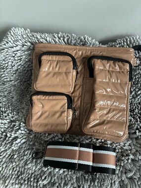 THINK ROYLN Beige Patent Quilted Crossbody with Black Interior
